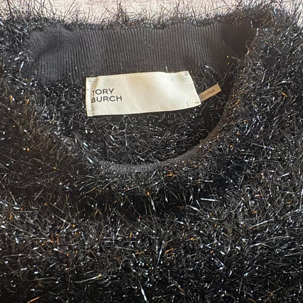 Tory Burch Black Tinsel Mock Neck Eyelash Knit Sweater – S - Picture 3 of 12